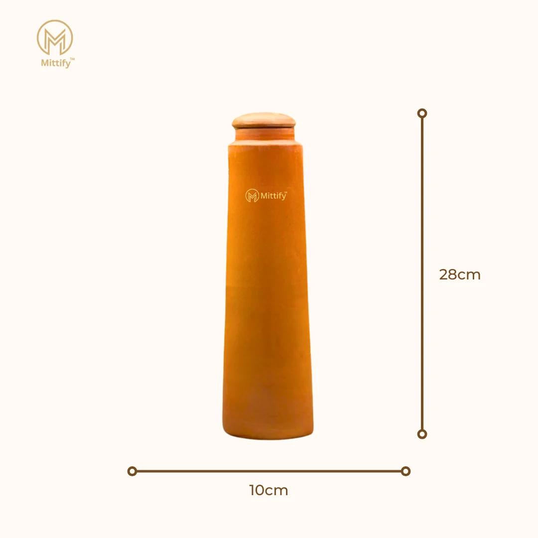 Handmade Earthen Clay Water Bottle - Plain Straight tower Design Clay water bottle (1000ml) - Image 5