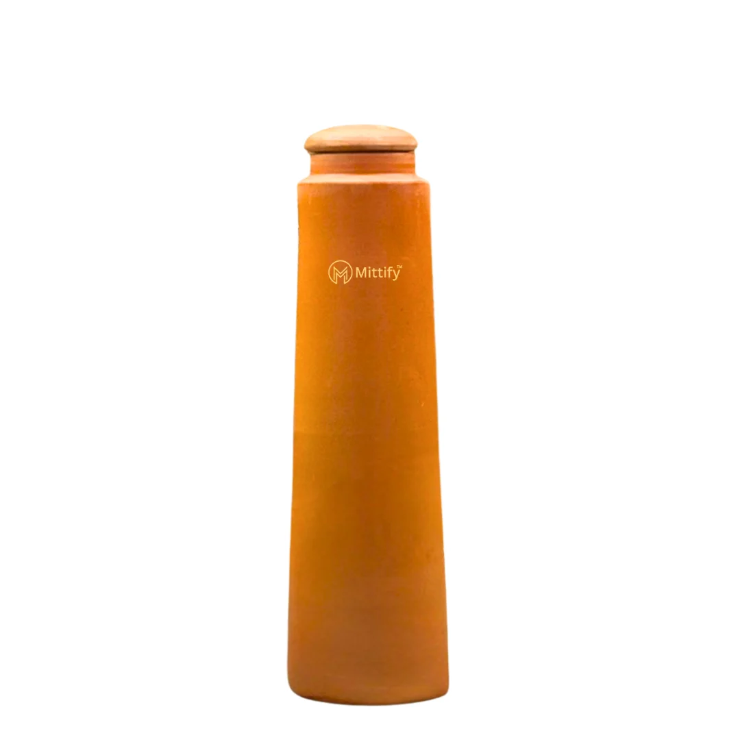 Handmade Earthen Clay Water Bottle - Plain Straight tower Design Clay water bottle (1000ml) - Image 2