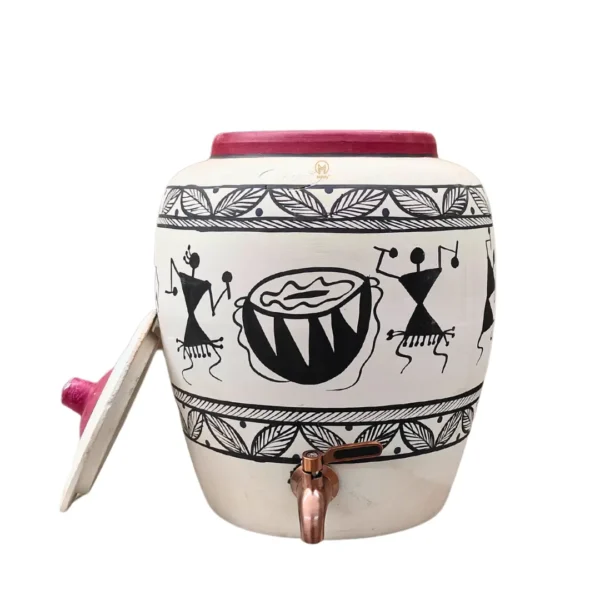 Earthen Handmade White Clay Water Pot Warli Design 11L