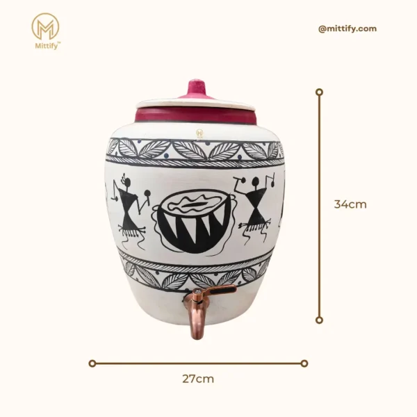 Earthen Handmade White Clay Water Pot Warli Design 11L