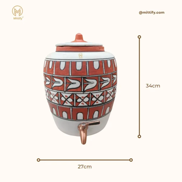 Earthen Handmade White Clay Water Pot Cross Design 11L