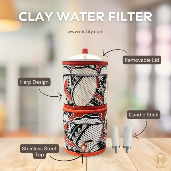 Earthen Handmade Clay Water Filter Harp Design 676oz/20l