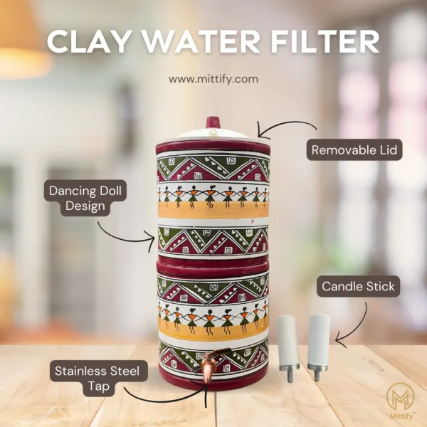 Earthen Handmade Clay Water Filter Dancing Doll Design 676oz/20l