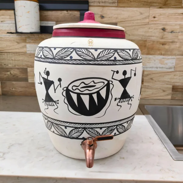 Earthen Handmade White Clay Water Pot Warli Design 11L