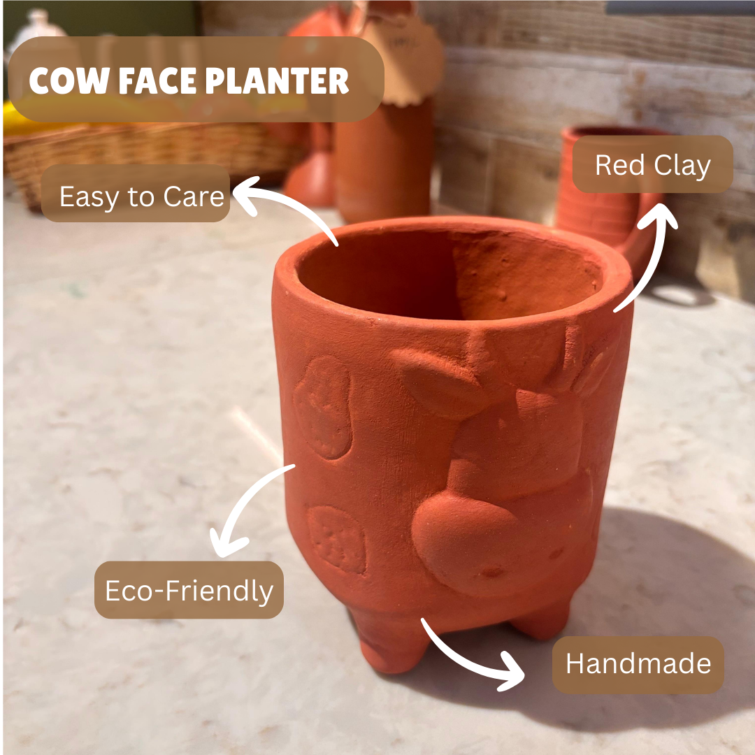 Mittify Red Clay Cow Face Planter