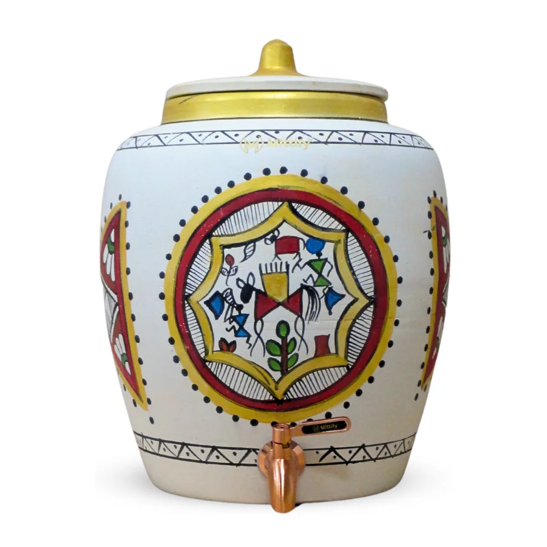 White Clay Water Pot Rocking Horse Design with Metal Tap (372oz/11L) for better Health - Image 2