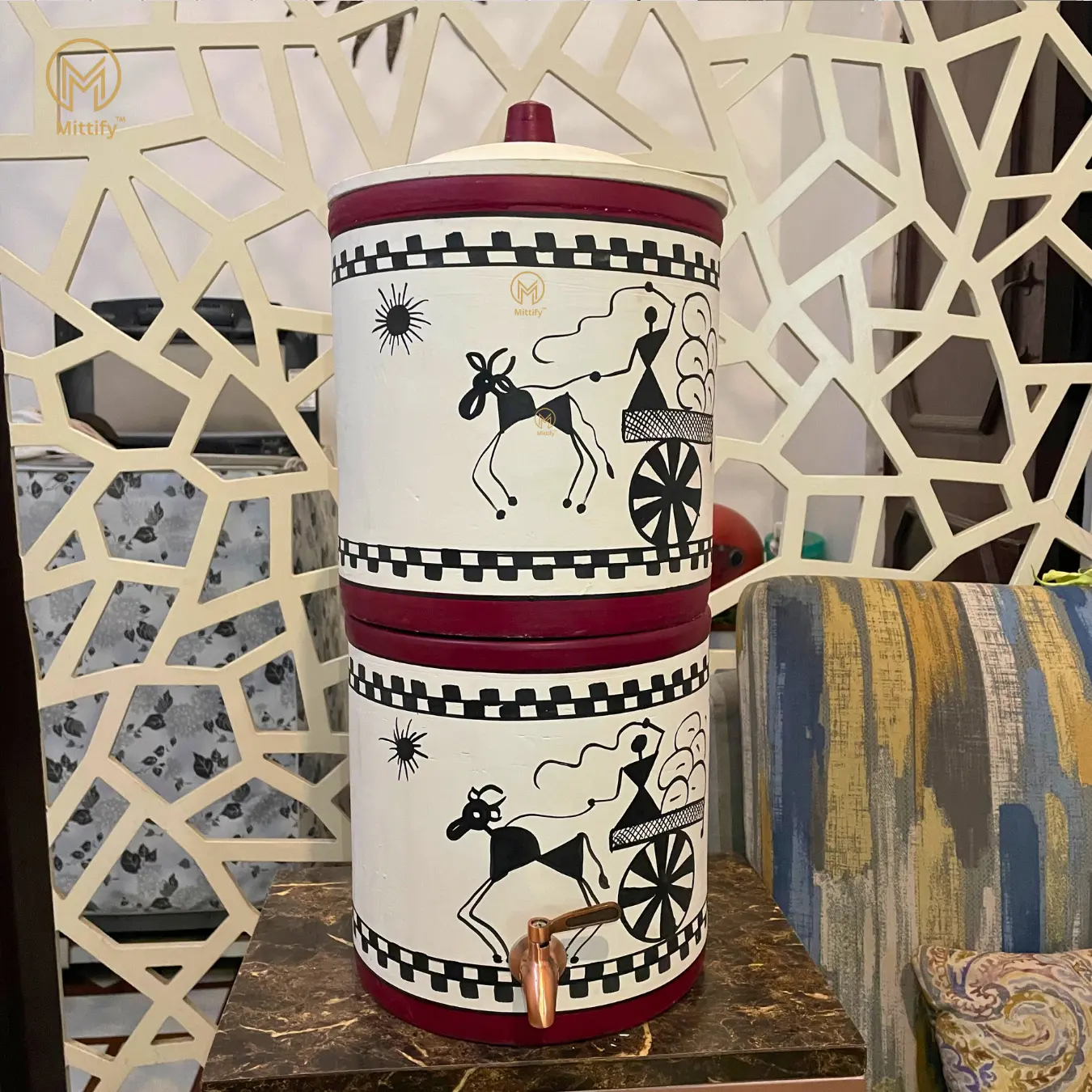 Earthenware Clay Water Filter Litre Cart Design for better health with Metal Tap 676oz/20L - Image 5