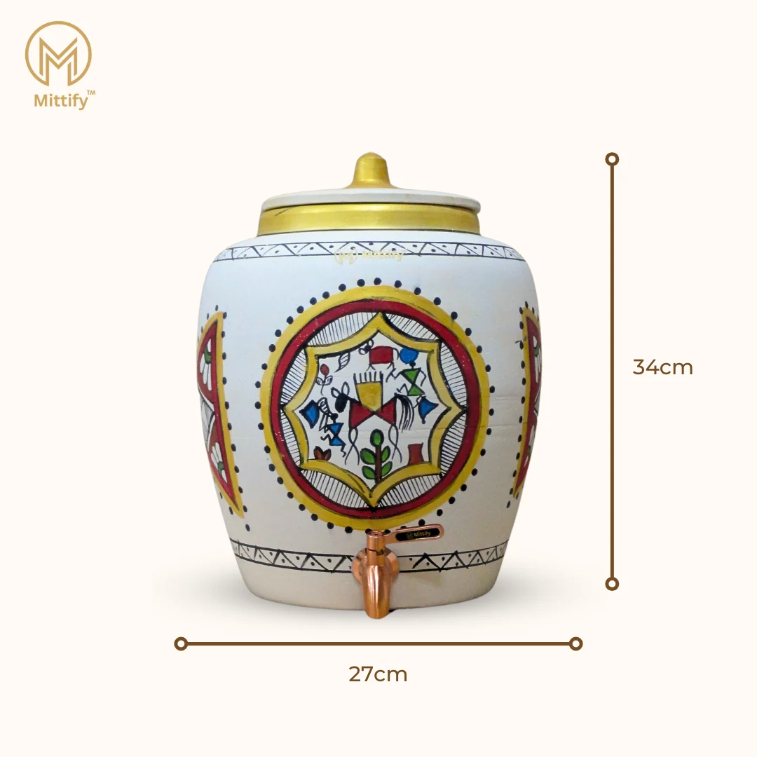 White Clay Water Pot Rocking Horse Design with Metal Tap (372oz/11L) for better Health - Image 4