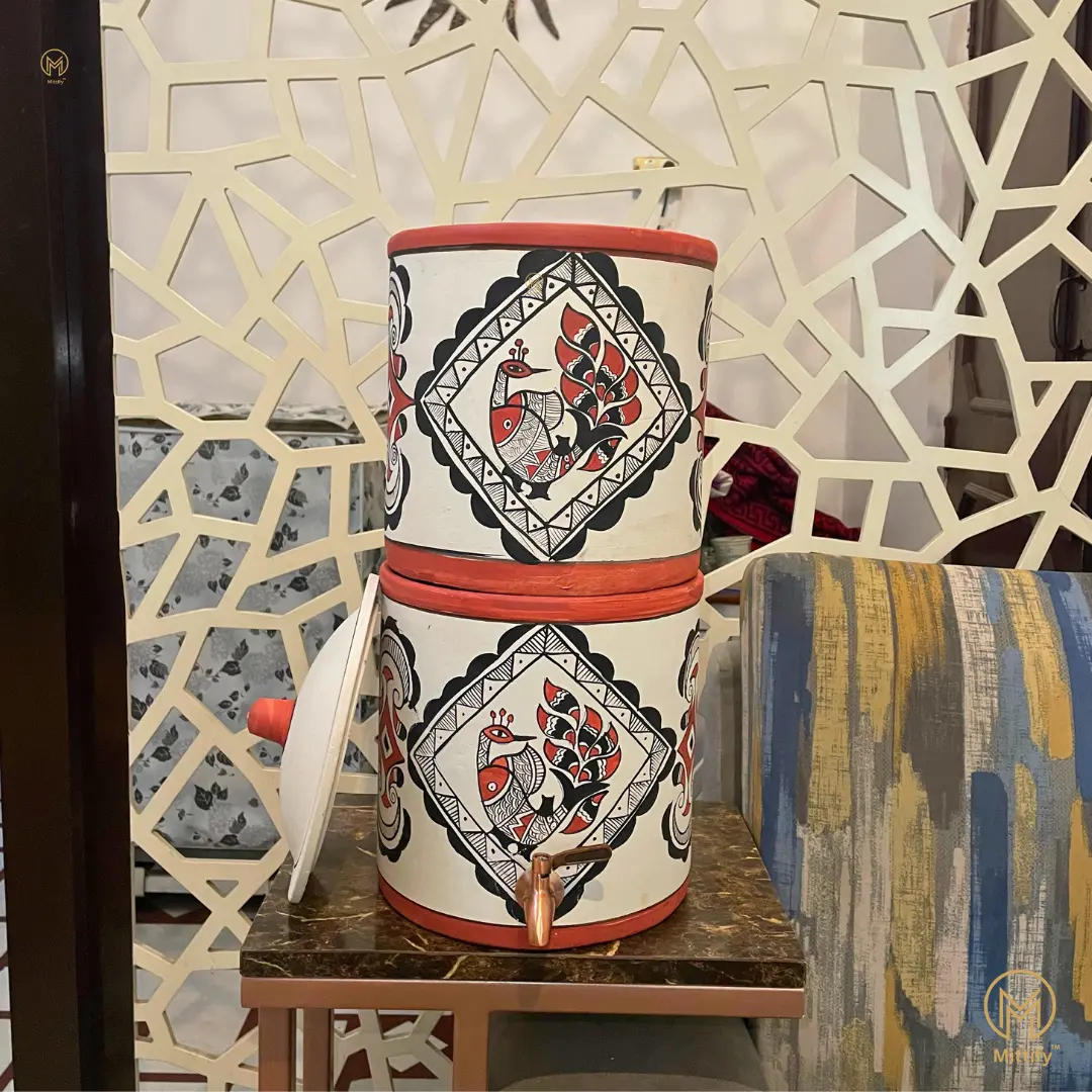 Earthen Clay Water Filter Peacock Design with Metal Tap Use Natural Filteration For Your Better Health And Clay Lid 676oz/20L - Image 4