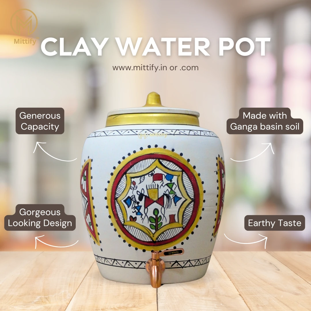 White Clay Water Pot Rocking Horse Design with Metal Tap (372oz/11L) for better Health - Image 7