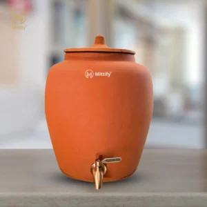 Earthenware Red Clay Water Pot with Metal Tap & Clay Lid, Natural Water Purifier, Earthenware Clay Water Pitcher, Clay Water Filter, Mitti ka Matka ( 11L Capacity )