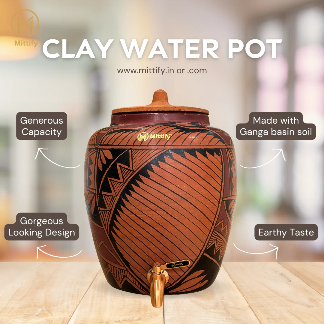 Red Clay Water Pot Harp Design, Natural Cooling Water Dispenser Comes with Metal Tap and Lid Capacity 11 Liters / 372 Oz - Image 6