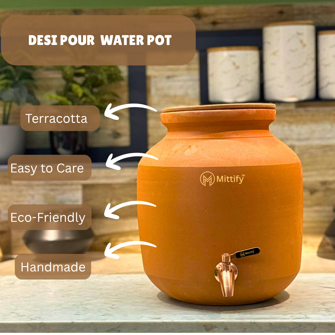 Mittify Terracotta Plain Desi Pour Clay Water Pot 8 Litre - Image 7