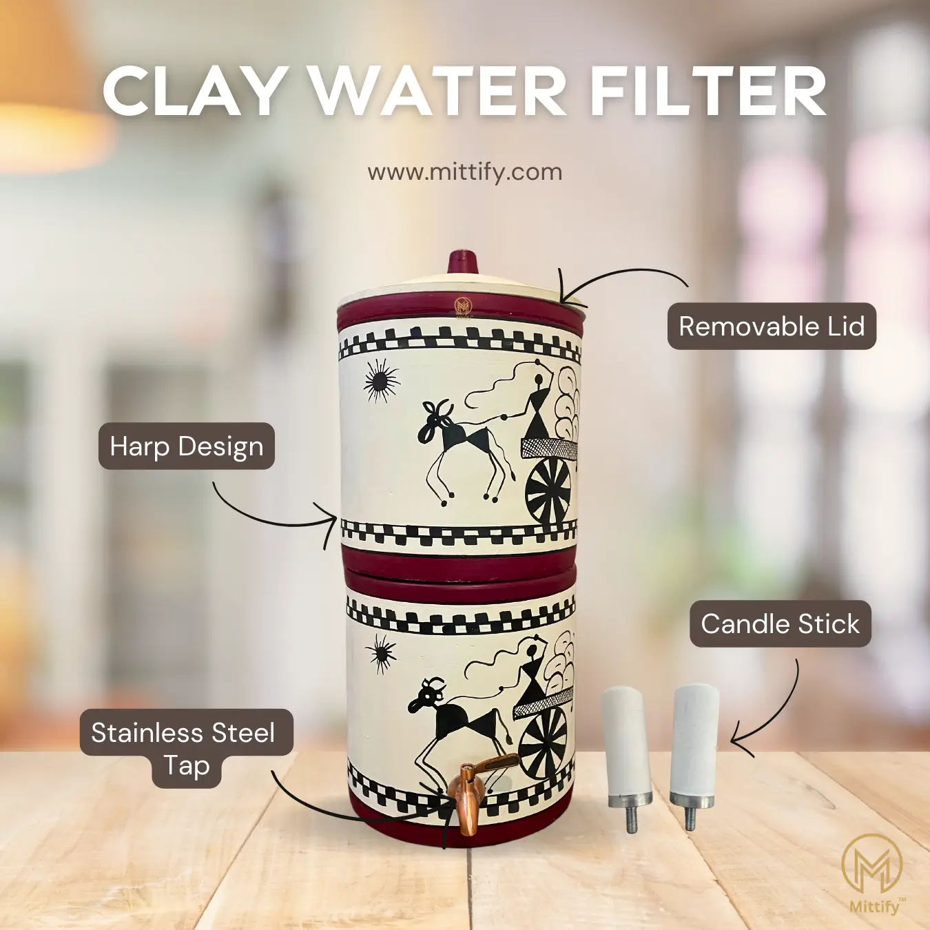 Earthenware Clay Water Filter Litre Cart Design for better health with Metal Tap 676oz/20L - Image 4