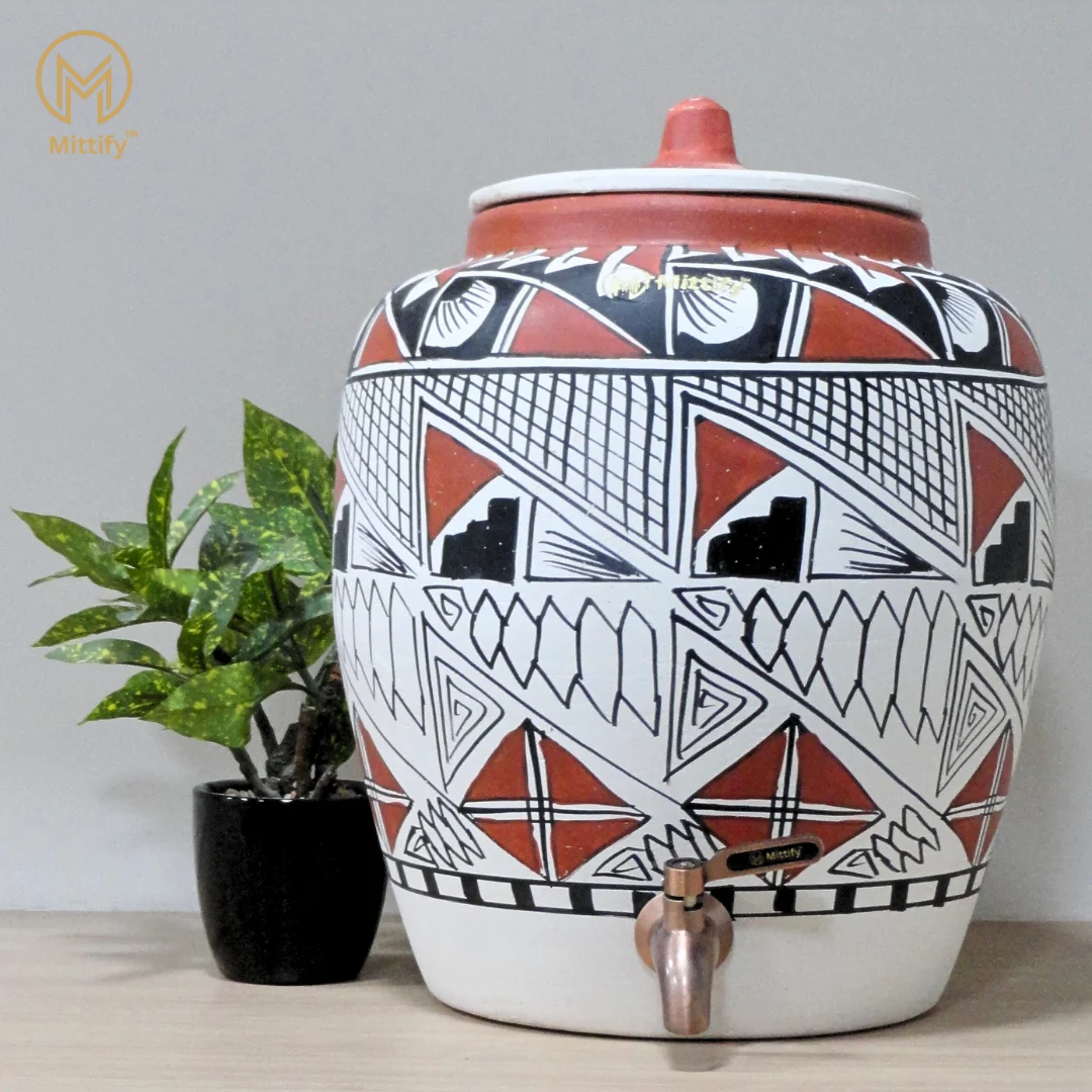 Earthen Clay Water Pot Royal Kite Design with Metal Tap  371oz/11L