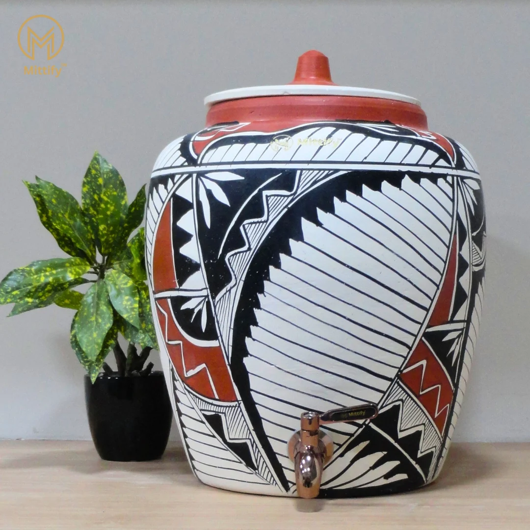 Earthen White Clay Water Pot Harp Design with Metal Tap (11 Ltr) for better life style