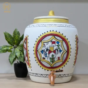 White Clay Water Pot Rocking Horse Design with Metal Tap (372oz/11L) for better Health