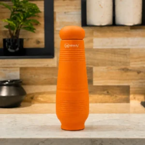 Handmade Earthen Clay Water Bottle - Horizontal line Design with Oval Cap Clay Water bottle (33oz/1000ml)