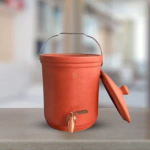 Clay Plain Red Water Pot with Metal Tap & Handle - 169oz/5L
