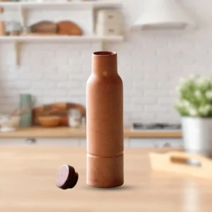 Handmade Earthen Clay Water Bottle with Wooden Lid (24oz/730ml)