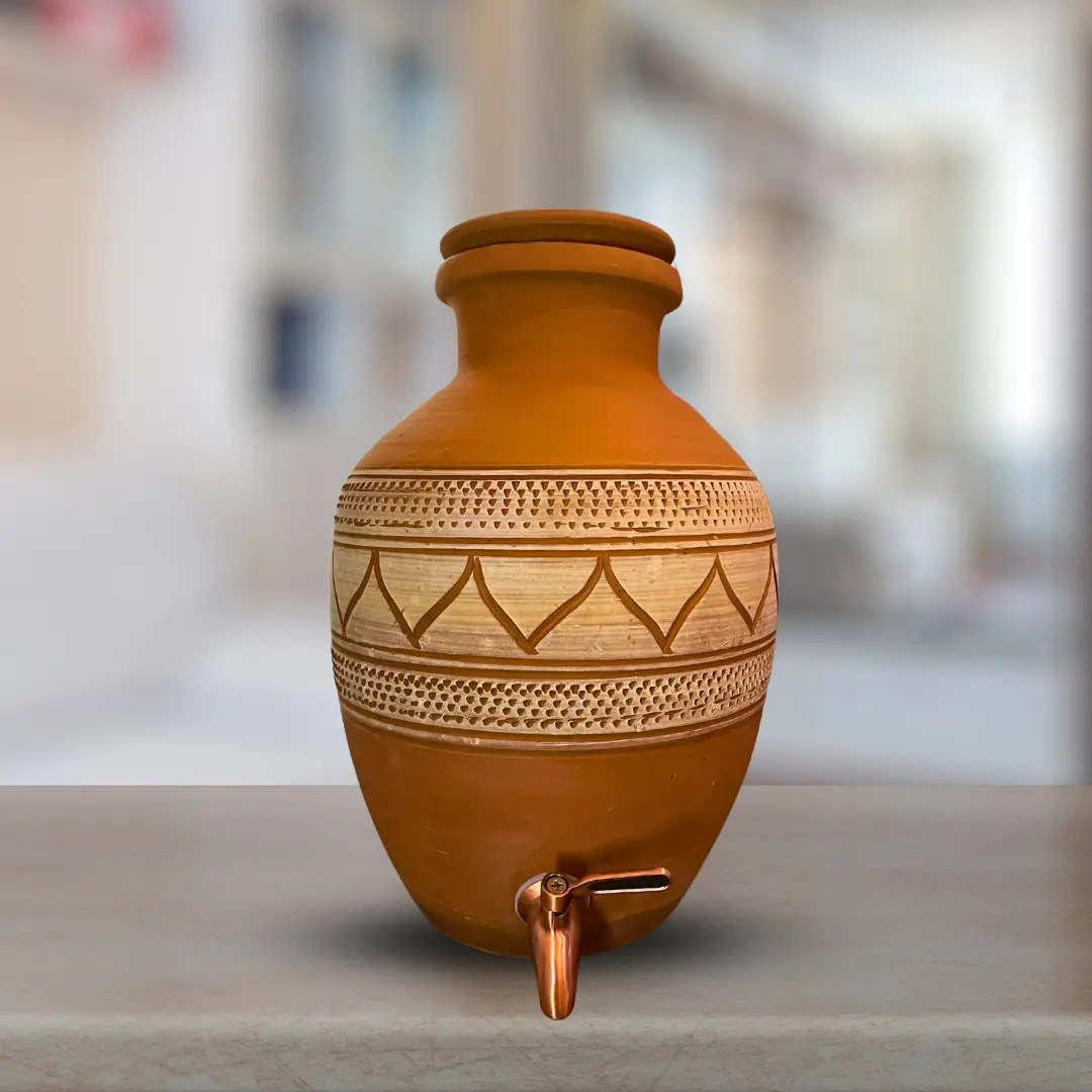 Clay Water Pot Mandala Art Design with Metal Tap - 270oz/8L