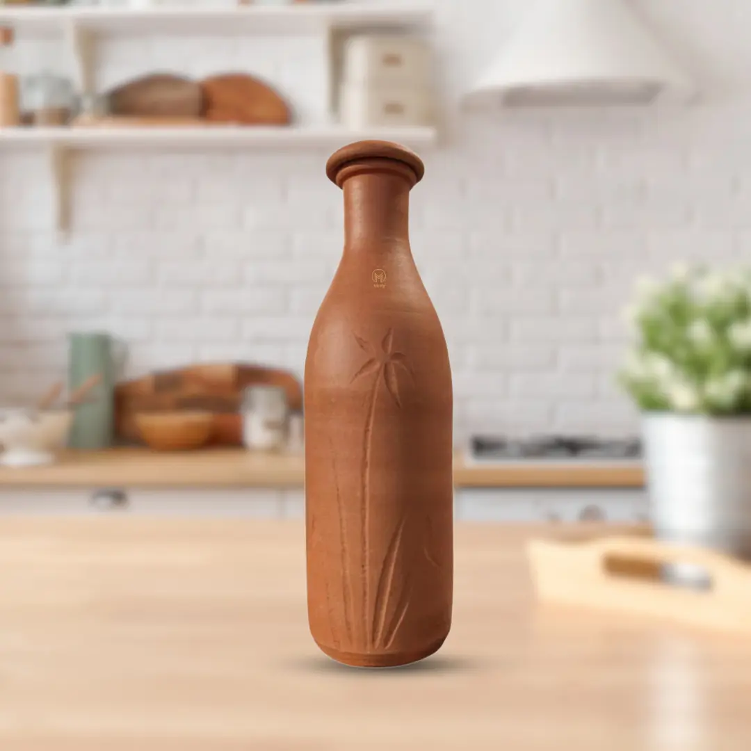 Handmade Earthen Clay Water Bottle Coconut Design - (27oz/800ml)
