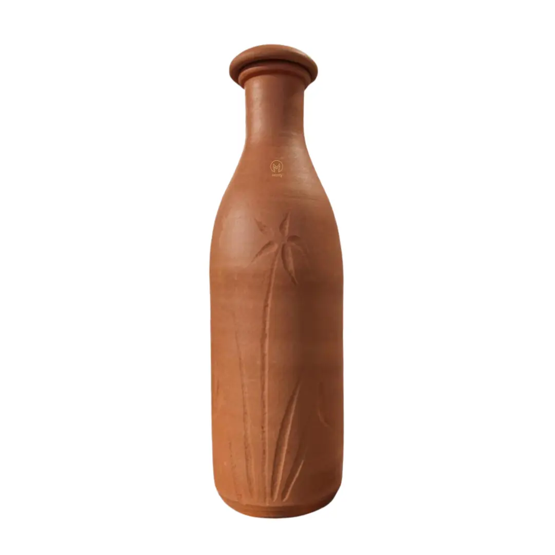 Handmade Earthen Clay Water Bottle Coconut Design - (27oz/800ml) - Image 2