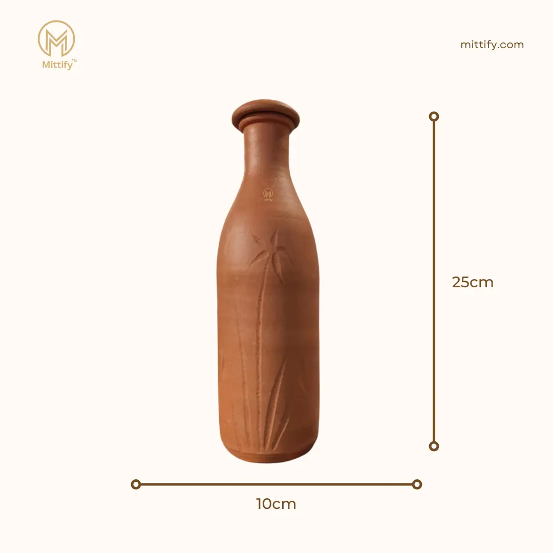 Handmade Earthen Clay Water Bottle Coconut Design - (27oz/800ml) - Image 5