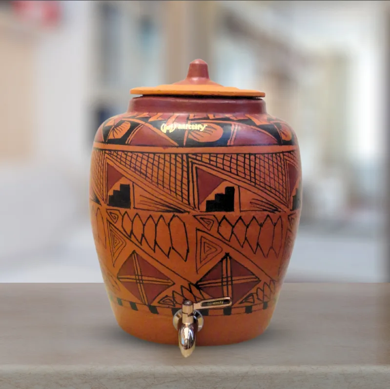 Red Clay Water Pot Kite Design, Natural Cooling Water Dispenser Comes with Metal Tap and Lid Capcity 11 Liters / 372 Oz