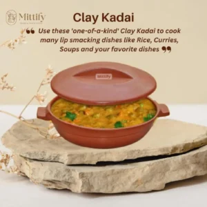 Red Clay Kadai with lid for Cooking 51oz/1500ml