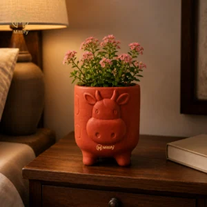 Cow Face Planter – Handmade Red Clay Decorative Pot | Mittify