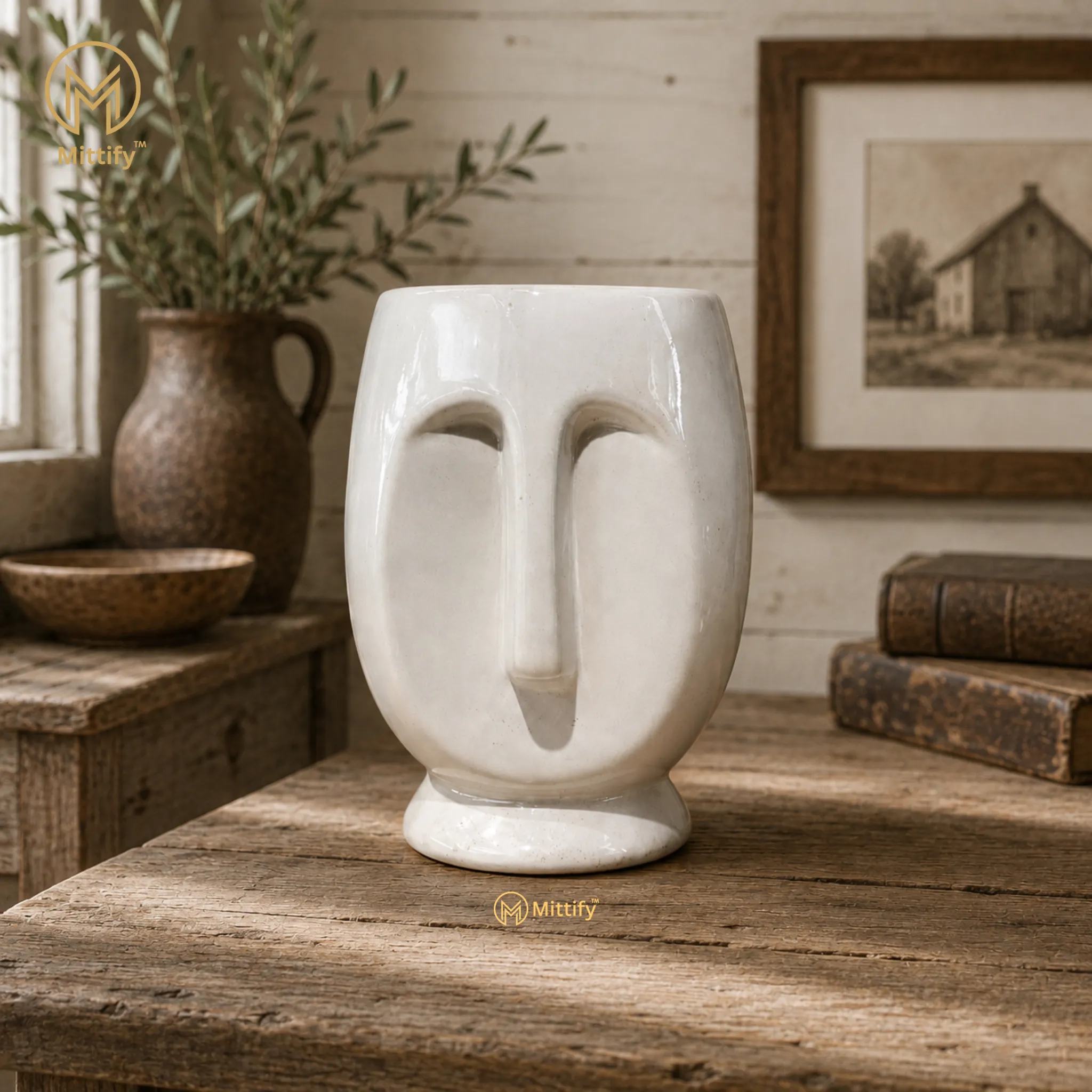 White Face Planter – Small Ceramic Modern Pot | Mittify