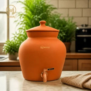 Mittify 8L Clay Water Pot with Steel Tap | Natural Cooling Matka